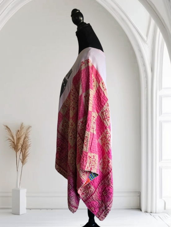 Upcycled Janis Joplin Band Tee With Kantha Sleeves, OS - Picture 3 of 5